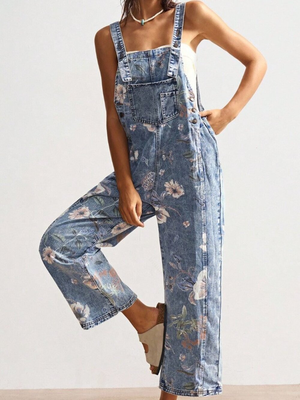 Blue Casual Women's Loose Fit Bib Pants - Picture 6 of 8